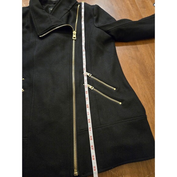 NWT Guess L Black Wool Gold Zip Coat Nordstrom long Chic Classic Asymmetrical - Picture 15 of 16